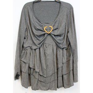 Women's Grey Long Sleeve Shirt sz 3XL Heart Winter Gathered Layered Renn Faire